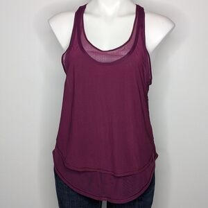 Lululemon Double Time Marvel Maroon Mesh Layered Workout Exercise Tank S/M